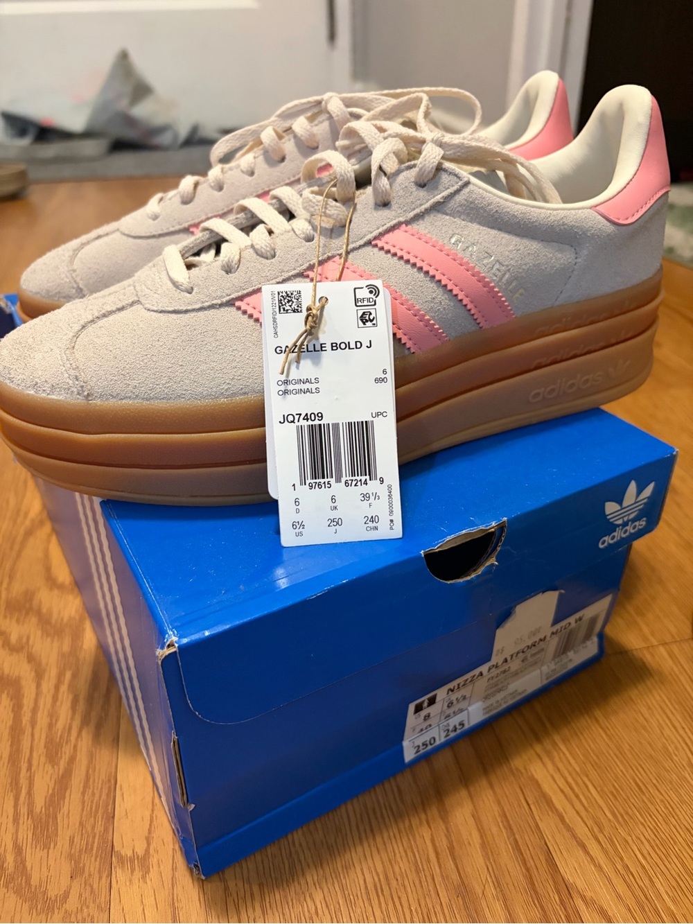adidas Gazelle Bold J Suede Sneakers in Light Pink and Beige